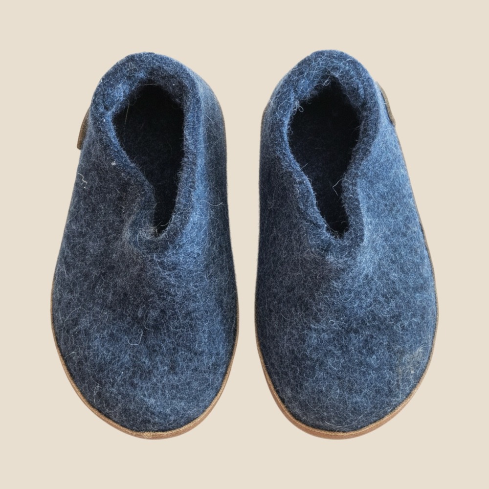 Glerups Kids Felted Wool Slippers Slip On House Shoes Dark Blue Grey Size 24/25